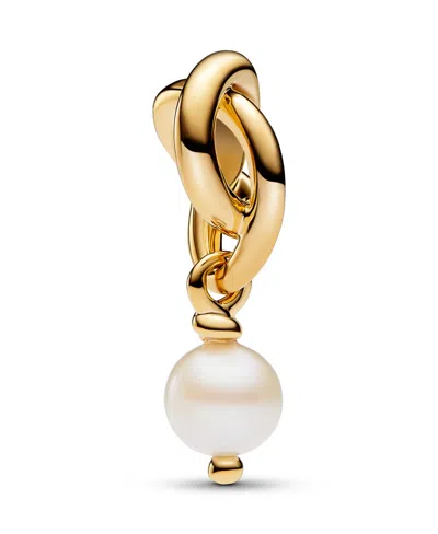 Pandora 14k Gold-plated Turquoise Blue Eternity Circle Dangle Charm In Freshwater Cultured Pearl