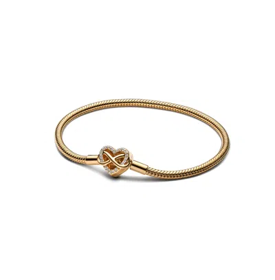 Pandora 14k Gold-plated Sparkling Infinity Heart Clasp Snake Chain Bracelet In Gold Plated