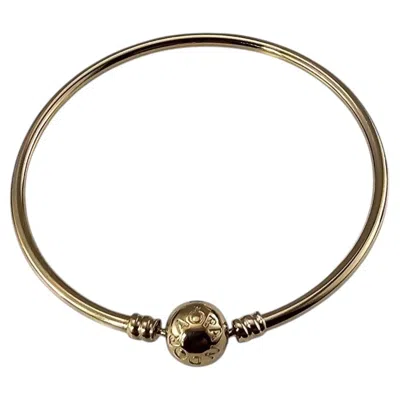 Pre-owned Pandora 14k Yellow Gold Bangle Charm Bracelet #25237