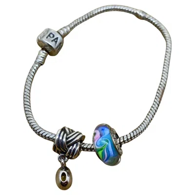Pre-owned Pandora 925 Sterling Silver Charm Bracelet, 2 Charms, Inc. Murano Glass Charm. In Multi