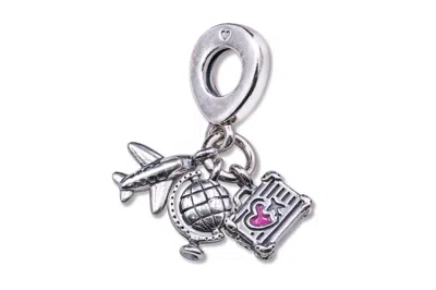 Pandora Airplane Globe & Suitcase Dangle In Metallic