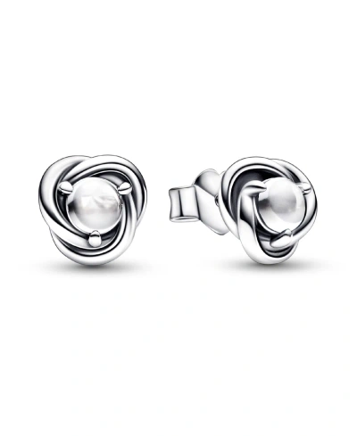 Pandora April Birthstone Eternity Circle Stud Earrings In White