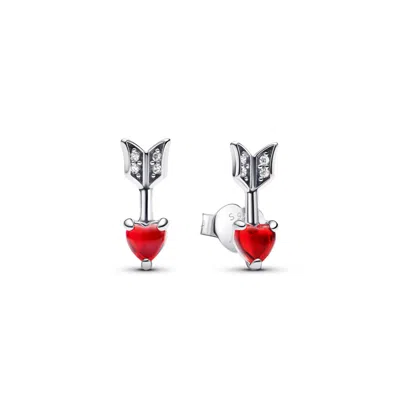 Pandora Arrow And Murano Glass Heart Stud Earrings In Sterling Silver