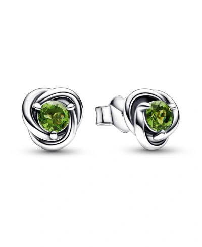 Pandora August Birthstone Eternity Circle Stud Earrings In Green