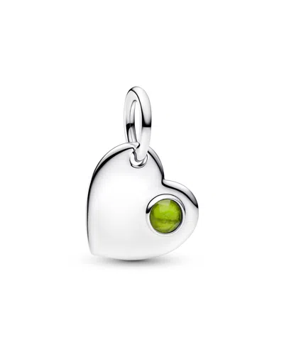 Pandora August Engravable Heart Spring Green Stone Dangle Charm In Silver