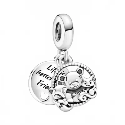 Pandora Bear Fox & Squirrel Charm In Silver In Metallic