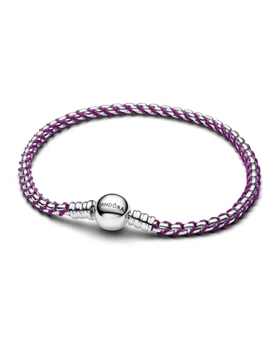 Pandora Black Cord Box Chain Bracelet In Pink