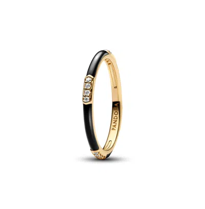 Pandora Black Enamel And Stones Statement Ring In Gold Plated