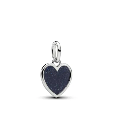 Pandora Blue Glitter Enamel Engravable Heart Dangle Charm