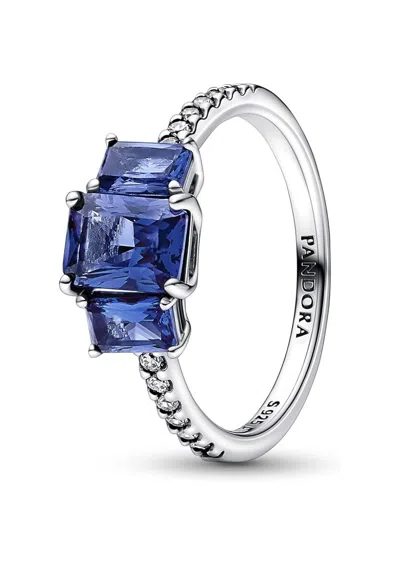 PANDORA BLUE RECTANGULAR THREE STONE SPARKLING RING