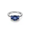 Pandora Blue Rectangular Three Stone Sparkling Ring In Sterling Silver