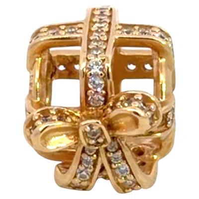 Pre-owned Pandora Bowtie Gift Box Present Charm Bead 14k Yellow Gold