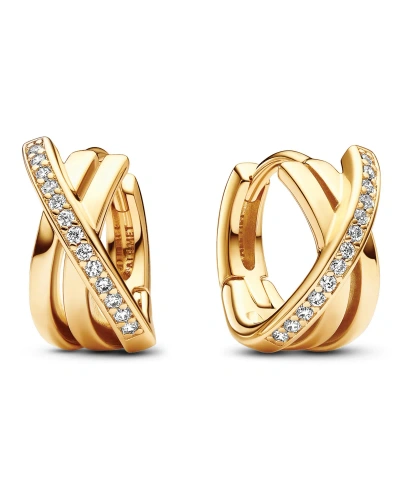 Pandora Crossover Pave Hoop Earrings In Gold