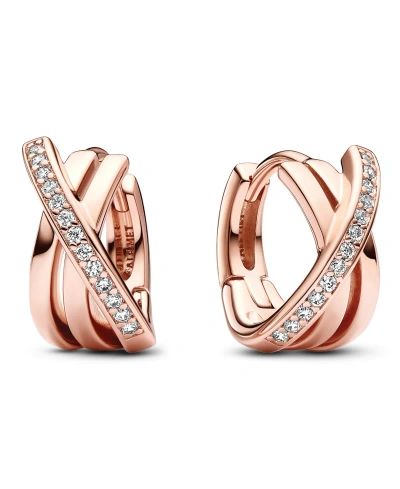 Pandora Crossover Pave Hoop Earrings In Rose Gold
