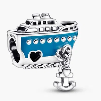 Pandora Cruise Ship Sterling Silver Charm With Blue Enamel In Metallic