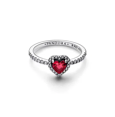 Pandora Crystal Stone Timeless Elevated Red Heart Ring In Silver