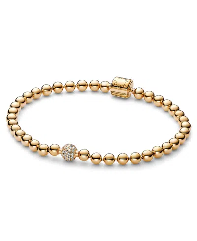 Pandora Cubic Zirconia 14k Gold-plated Beads Pave Bracelet In Gold Tone