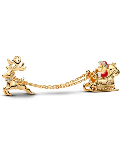 Pandora Cubic Zirconia 14k Gold-plated Santa Sleigh Charm In Red