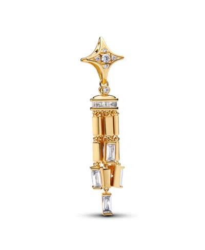 Pandora Cubic Zirconia 14k Gold-plated Shooting Star Dangle Charm In Clear
