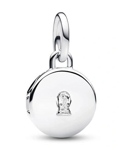 Pandora Cubic Zirconia Key Hole Engravable Locket Dangle Charm In Silver