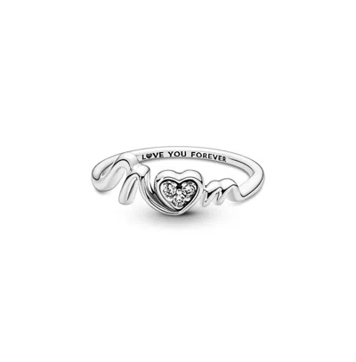 Pandora Cubic Zirconia Moments Mom Pave Heart Ring In Silver