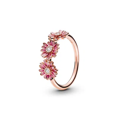 Pandora Cubic Zirconia Moments Pink Daisy Flower Trio Ring In Rose Gold