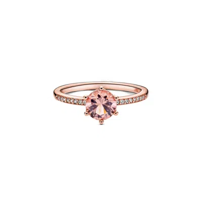 Pandora Cubic Zirconia Moments Pink Sparkling Crown Solitaire Ring In Rose Gold