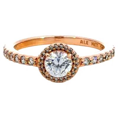 Pre-owned Pandora Cubic Zirconia Rose Gold Plated Ring In Red