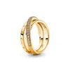 Pandora Cubic Zirconia Signature Crossover Pave Triple Band Ring In Gold