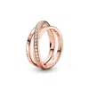 Pandora Cubic Zirconia Signature Crossover Pave Triple Band Ring In Rose Gold