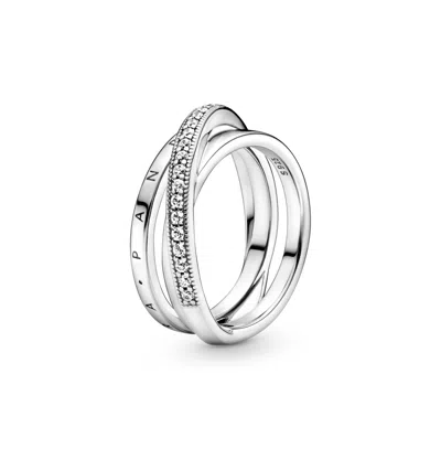 Pandora Cubic Zirconia Signature Crossover Pave Triple Band Ring In Silver