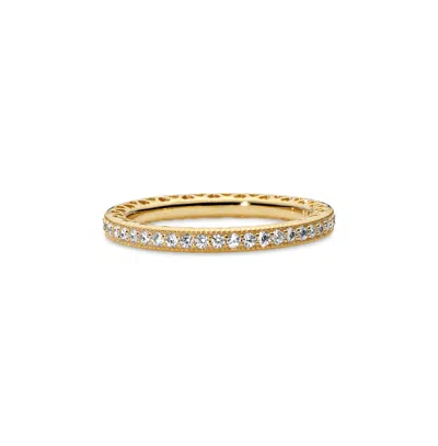 Pandora Cubic Zirconia Signature Sparkle Hearts Ring In Gold