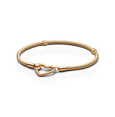Pandora Moments 14k Heart Closure Snake Chain Bracelet In Gold