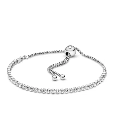 Pandora Cubic Zirconia Sparkling Slider Tennis Bracelet In Silver