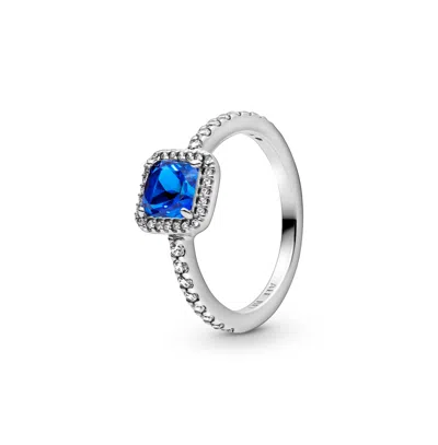 Pandora Cubic Zirconia Timeless Blue Square Sparkle Halo Ring In Silver