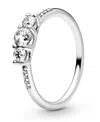 Pandora Cubic Zirconia Timeless Clear Three-stone Ring In Silver