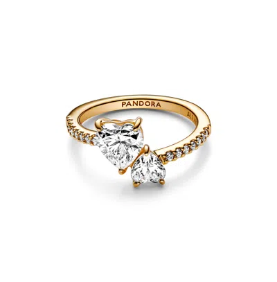 Pandora Cubic Zirconia Timeless Double Heart Sparkling Ring In Gold