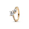 Pandora Cubic Zirconia Timeless Double Heart Sparkling Ring In Gold