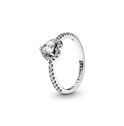 Pandora Cubic Zirconia Timeless Elevated Heart Ring In Silver
