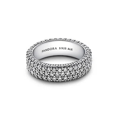 Pandora Cubic Zirconia Timeless Pave Triple-row Ring In Silver