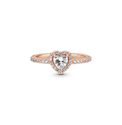 Pandora Cubic Zirconia Timeless Sparkling Elevated Heart Ring In Rose Gold,white