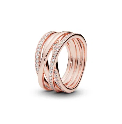 Pandora Cubic Zirconia Timeless Sparkling Polished Lines Ring In Rose Gold