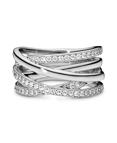 Pandora Cubic Zirconia Timeless Sparkling Polished Lines Ring In Silver