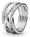 Pandora Cubic Zirconia Timeless Sparkling Polished Lines Ring In Silver
