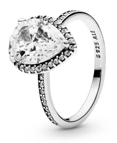 Pandora Cubic Zirconia Timeless Sparkling Teardrop Halo Ring In Silver