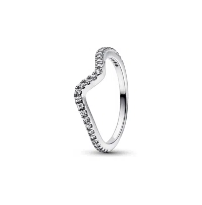 Pandora Cubic Zirconia Timeless Sparkling Wave Ring In Silver