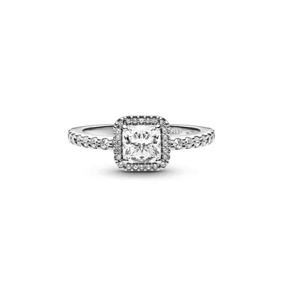 Pandora Cubic Zirconia Timeless Square Sparkle Halo Ring In Silver