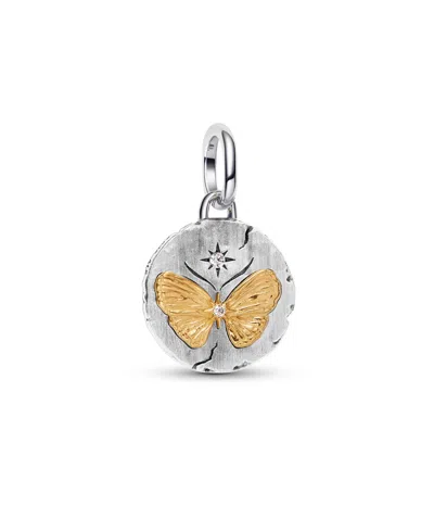 Pandora Cubic Zirconia Two-tone Butterfly Medallion Charm In Metallic