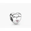 Pandora Daughter Heart Silver Charm With Pink Cubic Zirconia In Silver