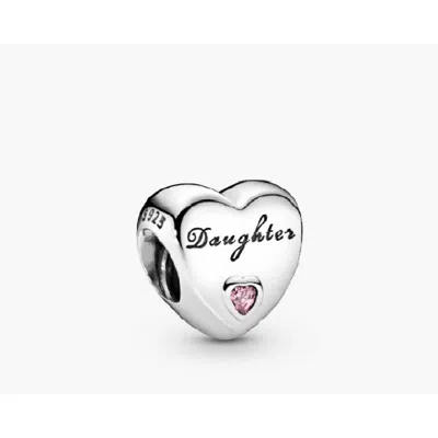 Pandora Daughter Heart Silver Charm With Pink Cubic Zirconia
